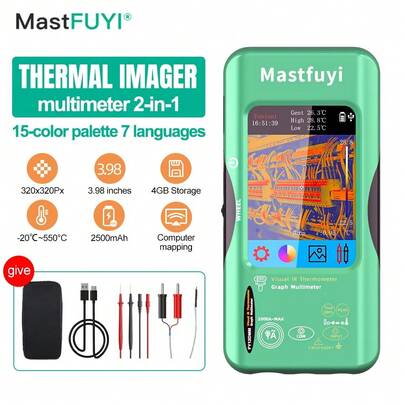 MASTFUYI Thermal Imaging Multimeter 2-In-1 320*320 Resolution 3.98 Inch Touchable 15 Color Palettes Circuit Board Repair Test