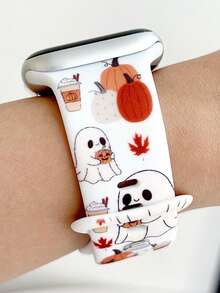 1 pieza Banda de reloj de silicona con patrón de calabaza de fantasma de otoño de moda compatible con la banda de de 38 mm, 40 mm, 41 mm, 42 mm, 44 mm, 45 mm, 49 mm (S10 42) mm (S10 46) mm, Correa de reloj deportiva de silicona suave y de moda compatible con iwatch series 11 Ultra 3 SE3 Ultra 2 S10 SE2 9 8 7 SE 6 5 4 3 2 1, Accesorios de reloj de moda para mujer, Correa/banda de reloj inteligente, Correa personalizada y de estilo único