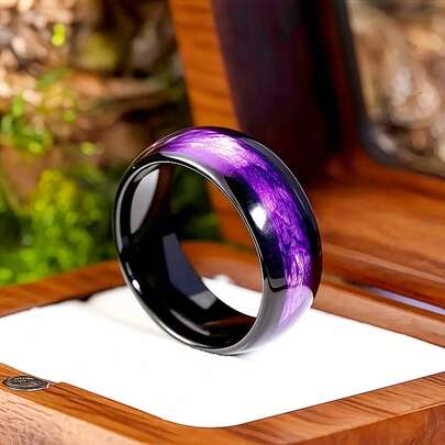 8mm Men's Fashion Black Stainless Steel Ring With Vivid Purple Agate Inlay - Durable 83.48gal Material, Perfect Gift For Him - Anniversary, Birthday, Valentine's Day, Daily Accessory|Modern Ring Design|Durable Construction, Purple Wedding Ring
