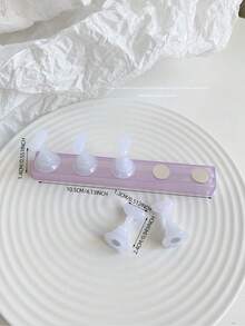 Set de decoración de arte de uñas 3D: 1 pieza de base hueca de acrílico + 5 piezas de puntas de uñas de color gelatina, con cristales de resina, cuentas, strass, efecto láser holográfico estilo coreano vintage, base de madera, 10 puntas de uñas doradas, gran regalo para niñas y mujeres