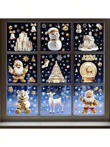 9pcs/Set Platinum Christmas Anti-Static Window Decals, Mall Storefront Glass Decor, Bathroom - Multicolor - View 5
