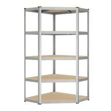 SONGMICS Étagères d'Angle à 5 Niveaux, Étagères de Rangement en Acier, Charge Lourde, Garage, Entrepôt, Capacité de Charge 875 kg, Argent et Beige Naturel - Argent - Voir 2