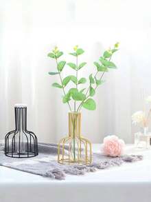 1pc Iron Geometric Simple Glass Hydroponic Vase, Classic Geometric Cylindrical Shape Light Luxury Style Vase, Home Decoration, Suitable For Living Room Wine Cabinet, Desktop Decoration