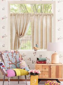 1 pieza Cortina corta de tela similar al lino beige, estilo minimalista japonés con flecos, cortina divisoria/cortina de café, adecuada para decoración de ventanas, armarios y puertas - Beis - Ver 11