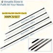 300pcs Multi-Purpose Nylon Cable Tie Kit - High Strength, Durable, Assorted Sizes (6 Inch, 8 Inch, 10 Inch, 12 Inch) - Suitable For Outdoor Gardening, Home, Office Organization And Wire Management - Multicolor - View 2