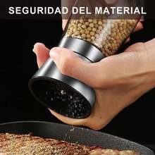 MXCOCO 2Pcs de Molinillo Manual de Sal y Pimienta, Moledor de Especias de Acero Inoxidabley Vidrio con Rudeza Ajustable para Pimienta, Especias o Sal Marino (5.5 oz\/160 ml) - negro - Ver 3