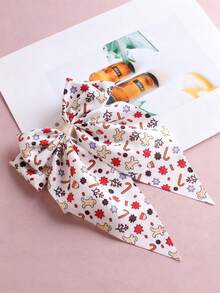 1pc Elegant Satin Bow Hair Clip, Christmas Party Hair Accessory, Santa Claus Ribbon Bowknot, Single Piece, Fabric Material, Solid Color Design,With Cardboard Backing