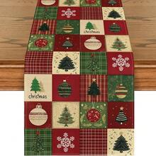 1pc Christmas Tree & Snowflake Print Patchwork Christmas Table Runner, Christmas Tree Gift Party Decor Cloth, Holiday Dining Table & Coffee Table Decor, Winter Kitchen & Dining Room Home Party Decoration - Multicolor - View 9