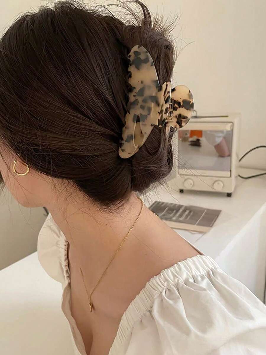 1 件女式 4.33 英寸/11 厘米豹纹椭圆形亚克力发爪夹，轻巧、时尚、优雅、简约风格，适合日常、休闲、派对、通勤、海滩、马尾辫、发髻、洗脸、化妆、服装配饰秋冬发夹发饰女士度假装女士秋季发夹 - 彩色 - 查看 1