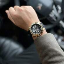 Guess Kristallisierte Multifunktions-Herren-Quarzuhr aus Edelstahl, Gold, drei kleine Zifferblätter, robuste Textur, Zifferblatt, geeignet für den täglichen Gebrauch, ein Geschenk für Freund/Ehemann/Vater, als Geburtstagsgeschenk. GW0333G2