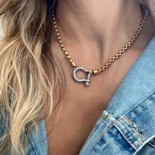 1 Pc/Set Fashionable Luxury-Style Personalized Clasp Necklace With Stainless Steel Box Chain Minimalist And Sophisticated, Suitable For Both Men And Women. Ideal As A Gift, For Everyday Wear, Or For Various Occasions Such As Banquets, Parties, And Music Festivals. - 2 - 查看 1