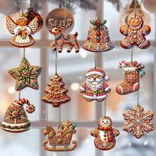 12pcs Wooden Christmas Hanging Suit Gingerbread With Santa Claus Pattern Suitable For Tree Ornaments And Holiday Gifts