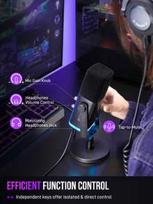 Gaming USB/XLR Microphone For Podcast, Dynamic Mic With Controllable RGB, Touch Mute, Headphone Jack, Desktop Stand, Vocal Mic For Singing Gaming Streaming Podcasting-FIFINE AM8 - Black - View 9