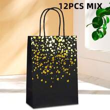 6/8/12/16/24pcs/Set 21*15*8CM Hot Stamping White Heart Pattern Gift Bags With Handles, Kraft Paper Gift Bags In Bulk, Suitable For Birthday, Wedding, Party, Party Supplies And Gift Decorations