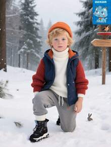 DDXDR A Pair Winter Boys Boots Warm Plush Lining Waterproof Anti-Slip Boys' Snow Boots Slip-On Design Suitable For Toddlers And Older Kids. Ideal For Snow Play, Rainy Day Outings, School, And Daily Casual Occasions.