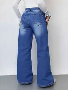 Pantalones vaqueros anchos sueltos y versátiles de mujer con diseño de bolsillos Pantalones De Mujer Mezclilla Anchos Vestir Flojos Casual Cargo De Algodón Acampando En Oferta Baggy Curvy Elegante - Azul Marino - Ver 6