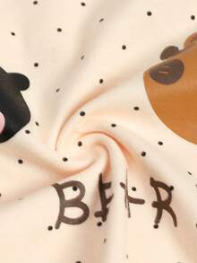 女士两件套睡衣，圆领，吸湿排汗，可爱波点印花，长袖上衣和裤子，家居服，春/秋/冬装 - 米色 - 查看 5