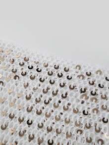 Sequin Crochet Cover Up For Women Hollowed Tassel Off Shoulder Knitted Poncho  Coverup Tops - trắng - Xem 6