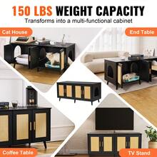 Caja de aren a para gatos de madera con 2 compartimentos ocultos, color negro - Negro - Ver 5