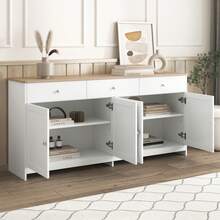 Cabinet, 4 Doors And 3 Drawers,Large Storage Space,Sideboard For Living Room, Dining Room,160x37x75cm,White - White - View 3