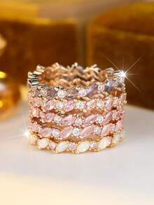 1 件波西米亚风格订婚戒指，镶嵌粉色、绿色或水绿色方晶锆石 - 订婚和结婚珠宝 - 金色+粉 - 查看 5