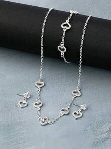 1 set nou stil european și american la modă minimalist stras încrustat inimă lanț brățară colier cercei bijuterii set pentru femei