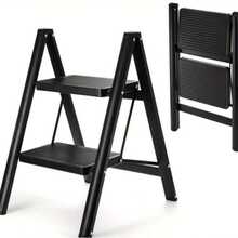 2-Step Folding Ladder With Wide Non-Slip Steps, Ideal For Home And Kitchen, Lightweight And Portable, With Sturdy Frame, Modern Design, Durable Construction - Black - View 2