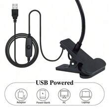 1pc Small Manicure Lamp, With Clip, Bendable, Highly Flexible, USB Powered, One-Piece Startup - Black - View 3