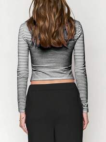 VIVINA 女士休闲简约针织条纹圆领长袖基本款 T 恤，适合外出、睡衣、派对、圣诞节室内聚会、秋冬季