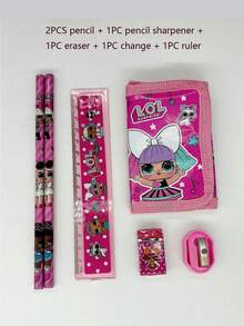 LOL Surprise Party Favors Gift Set Pink Office Stationery Set Surprise Gift Set Contains Small Wallet, Pencil, Eraser, Sharpener