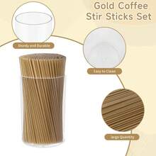 500 Pcs Gold Coffee Stirrers Holder Set Metallic Gold Coffee Stir Sticks Acrylic Stir Stick Holder Cocktail Straws Bar Straws Drink Stirrers For Coffee Bar Dr Juice Party Halloween Supplies,19993283 - 金色 - 查看 5