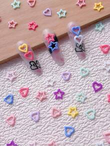 50PCS Hollow Star Cute Nail Decoration Bags With Macaron Resin Accessories For Wearing Nail Accessories