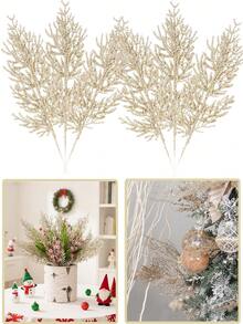 18pcs-Christmas Glitter Stems Artificial Pine Tree Picks For Christmas Tree Ornaments Fillers, DIY Xmas Wreath, Crafts, Garland, Holiday, Party, Wedding And Home Decoration,Christmas Pick Artificial Glitter Berry Stem Pine Tree Decor, DIY Tree Ornament For Halloween Party, Holiday, Wedding And Home Decoration(Champagne Gold) - Champagne - View 1