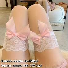 1 Pair Of Women's Elegant Bow And Lace Trim Over-The-Knee Stockings - Transparent Pantyhose, Thigh-High, Comfortable Fit, Secure Bow Strap, Hand Washable, Suitable For Formal, Semi-Formal, And Casual Outfits - Elegant Stockings, Smooth Texture, Solid Color Design, Tight Fit For All-Day Wear, Suitable For Casual Or Formal Outfits, Women's Stockings, Plus Size Over-The-Knee Stockings, Women's Exotic Style Stockings, Women's Non-Slip Shiny Stockings