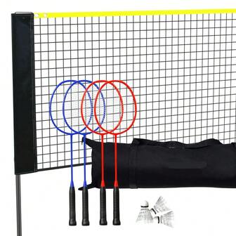 Height Adjustable 20ft Portable Badminton & Volleyball Net Set With Rackets, Nylon Shuttlecocks, Poles, Stand, And Carry Bag - Perfect For Indoor & Outdoor Use