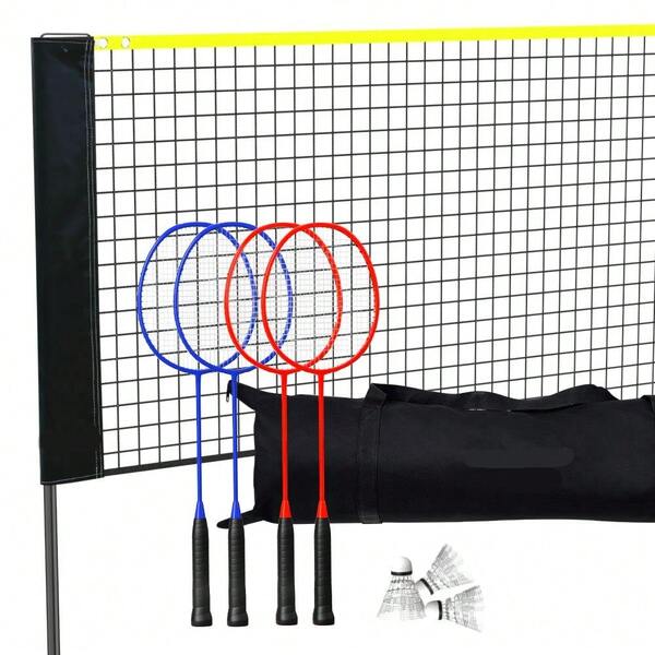 Height Adjustable 20ft Portable Badminton & Volleyball Net Set With Rackets, Nylon Shuttlecocks, Poles, Stand, And Carry Bag - Perfect For Indoor & Outdoor Use