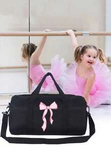 Solid Color Travel Bag With Bow Print, Cute Solid Color Ballet Travel Bag, Fitness Travel Tote Bag, Suitable For Ballet Tutus, Tap Dancing, Weekend Overnight Trips, Large Capacity Luggage Travel Bag. - 34*20*18 - View 3