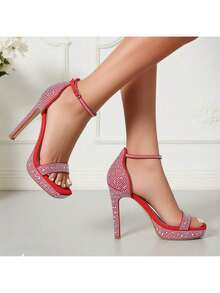 lunryet Women's Sparkly Rhinestone Platform High Heel Sandals - Open Toe Stiletto Heel Dress Shoes For Party Wedding Club Night NIA-1 - 紅色 - 查看 3