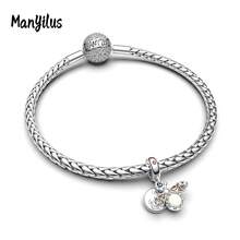 Manyilus Manyilus Original 1 Stück 925 Sterling Silber Anhänger Perle: Funkelnder Diamant Engelsflügel Anhänger, Mond und Planet Anhänger, Herz Puzzle Anhänger, Blauer Stern Charm Anhänger, Funkelnder Diamant Charm Vierblättriges Kleeblatt Perle, Vierblättriges Kleeblatt Hufeisen Liebe Anhänger, Funkelnder Blauer Fahrrad Perle