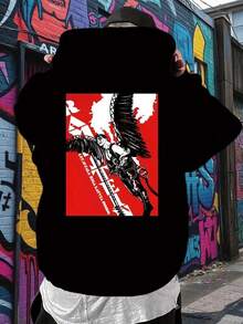 Back Panel Band Pattern Hoodie, Dark Angel Wings Creative Back Print Men's Fashion Hooded Sweatshirt, Casual Y Style Pullover For Autumn And Winter,Fall Hoodies,Men's Fall Clothes,Street Wear,Halloween,Mens Hoodies,Y2k Clothes,Jesus Hoodie,Thanksgiving Day,Nightmare Before Christmas,Christmas - Black - View 1