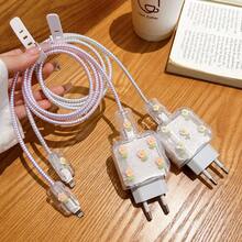 5pcs/Set Epoxy Flower Design Cable Protector For [European Version 20W Charger], Compatible With Apple 11/12/13/14/15/16 Pro Max Data Cable, Anti-Kink Cable Organizer, Cable Holder, Anti-Break Data Cable, TPU Charging Head Protective Case - Multicolor - View 9