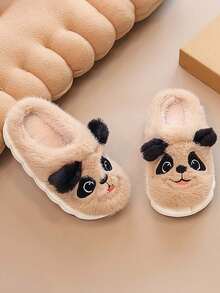 1 Pair Kids Plush Puppy Design Slippers, Soft Faux Fur Lining, Non-Slip Rubber Sole, Warm Indoor House Slippers For Toddlers And Children