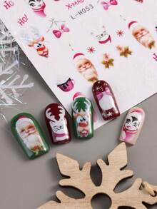3D Weihnachtsmann Elch Nagelkunst Aufkleber Abziehbilder selbstklebend Feiertage Kinder süß rot weiß Schneeflocke Kiefer Baum Elch Nagel Zubehör Nagelkunst Design Dekorationsaccessoires Nägel - Verschiedenfarbig - Übersicht 9
