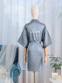 Customized Satin Lace Trim Bridal Robe, Bridesmaid Personalized Wedding Robe, Wedding Party Robe, Personalized Name Robe, Bridal Shower Gift, Silky Loungewear, Bridesmaid Matching Silky Loungewear, Wedding Party Gift, Perfect Gift - Multicolor - View 19