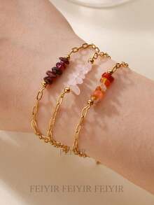 Pulsera y tobillera delicada de acero inoxidable con gradiente de color de ágata artificial, chapada en oro de 18K, impermeable, joyas doradas para fiestas, vacaciones en la playa, regalos para la mejor amiga/hija
