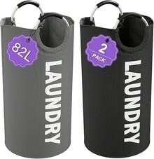 2PCS Cestos Ropa Sucia Plegable,Cesto para Ropa Sucia Fácil de Transportar,Cesta para la Colada Alta Capacidad,Fabricado de Tela Oxford,Cesto de Ropa Sucia de Primera Calidad con Asas(Gris & Negro) - Negro gris - Ver 10