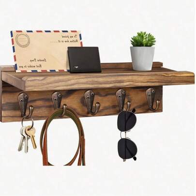 Organizador de llaves para pared, organizador de correo y llaves de madera para entrada, pasillo, cocina de granja, soporte de pared para 5 llaves