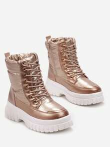 Schneestiefel mit dicker Sohle und Schnürung - Gold - Übersicht 4