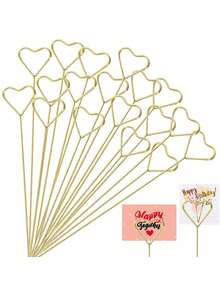 20pcs Metal Flower Bouquet Card Holders, Gold Heart Flower And Photo Clips, Memo Message Flower Arrangement Stand, Perfect For Weddings And Birthday Parties