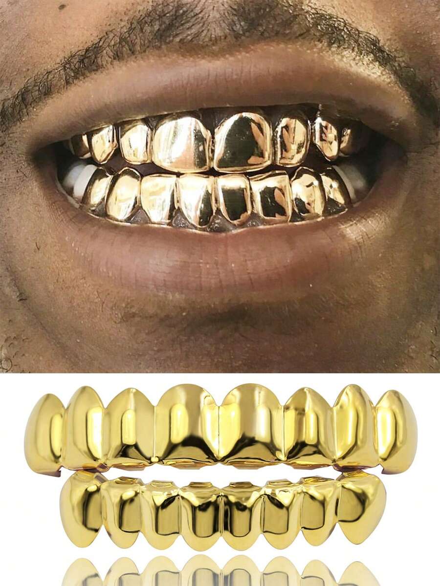 1 Set de Dientes Grillz de Metal Liso de 8 Dientes, Accesorio de Cosplay de Etapa Unisex